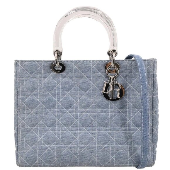 Christian Dior Light Blue Denim Lady Dior Cannage 2way Handbag - Picture 1 of 10